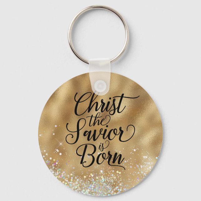 Gold Christ the Savior Christian Christmas  Keychain (Front)