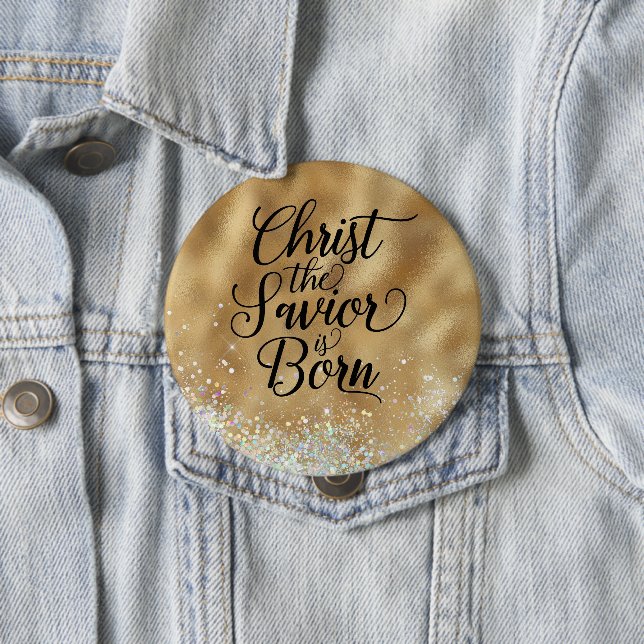 Gold Christ the Saviour Christian Christmas  4 Inch Round Button (In Situ)