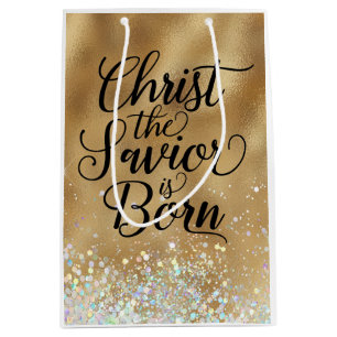 Gold Christ the Saviour Christian Christmas  Medium Gift Bag
