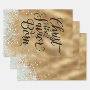 Gold Christ the Saviour Christian Christmas  Wrapping Paper Sheet