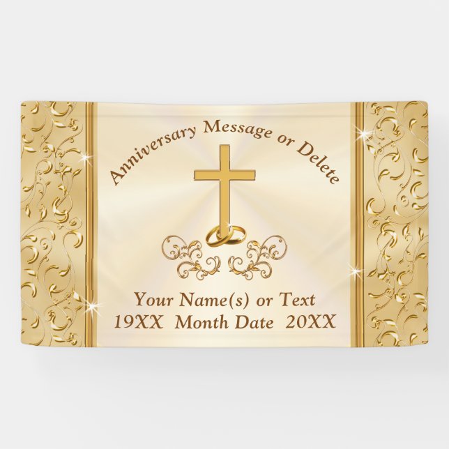 Gold Christian 50th Anniversary Banner Personalize (Horizontal)
