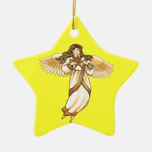 Gold Christian Angel  Ceramic Ornament (Front)
