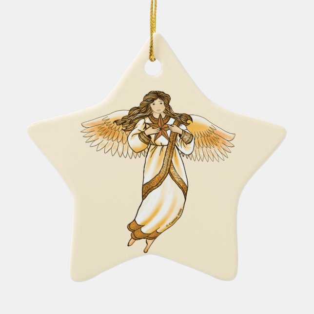 Gold Christian Angel  Ceramic Ornament (Front)