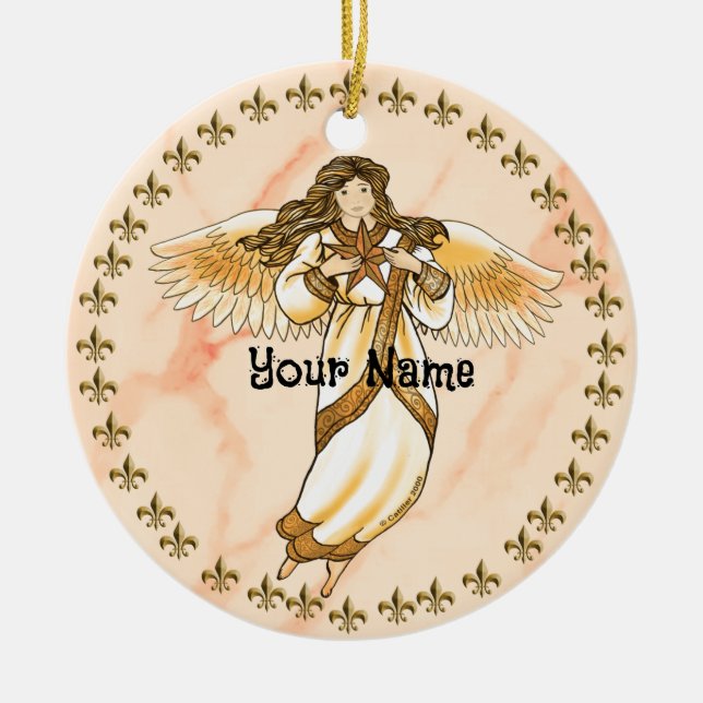 Gold Christian Angel  Ceramic Ornament (Front)