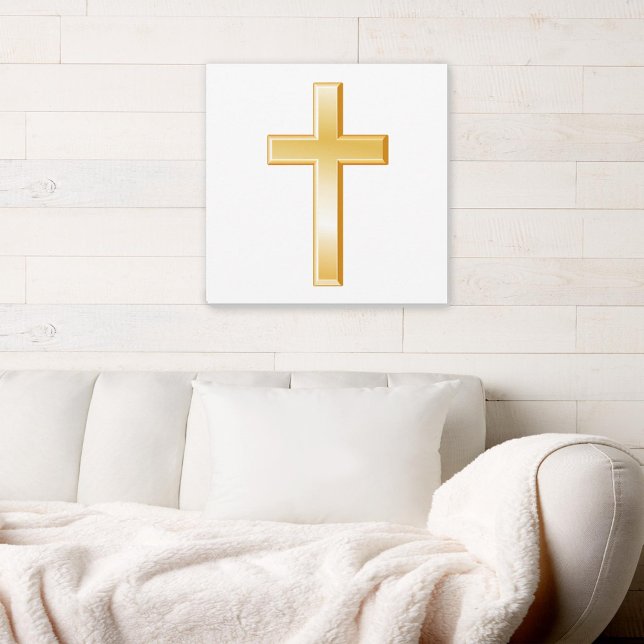 Gold Christian Cross Canvas Art (Christian Cross on Canvas, symbol of the Christian religion.)