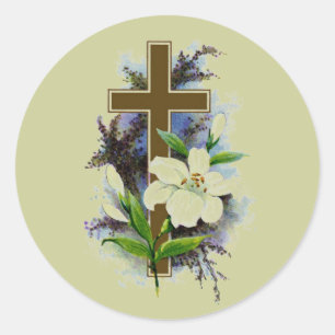 Gold Christian Cross Classic Round Sticker