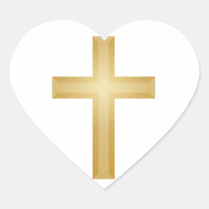 Gold Christian Cross/Easter Heart Sticker