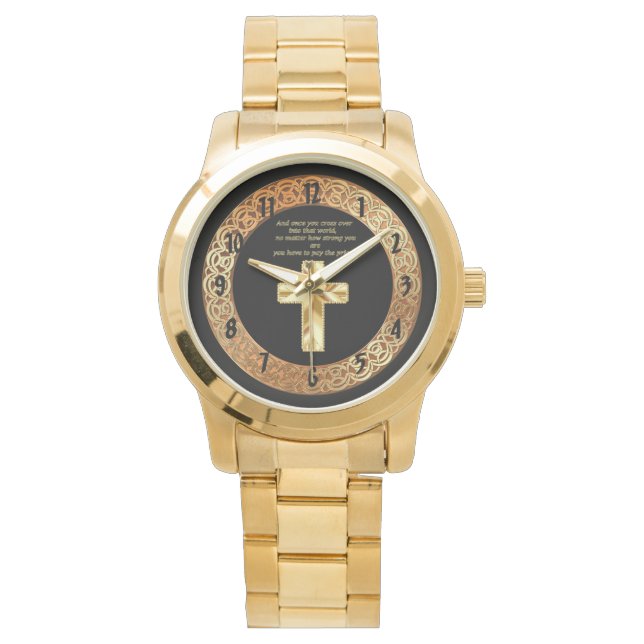 Gold Christian Crucifix Cross with funny saying Watch (Front)