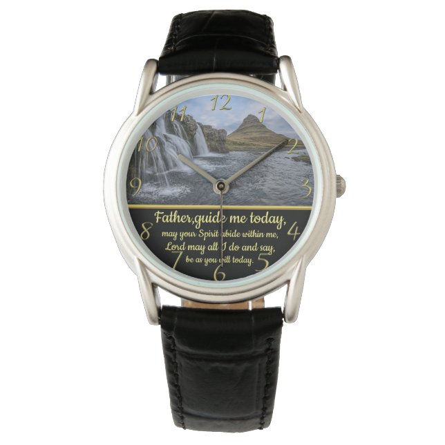 Gold Christian Faith cross with a yellow waterfall Watch (Front)
