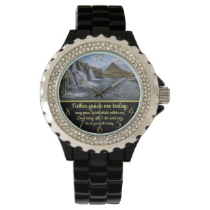 Gold Christian Faith cross with a yellow waterfall Watch