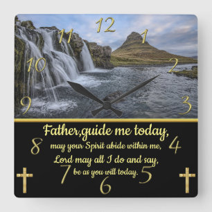 Gold Christian Faith cross with a yellowwaterfall  Square Wall Clock