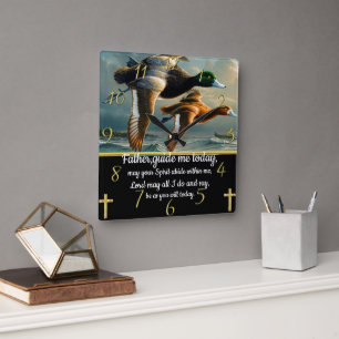 Gold Christian Faith cross with ducks Square Wall Clock