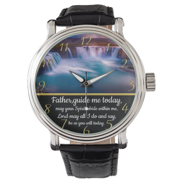 Gold Christian Faith cross with Father,guide me   Watch (Front)