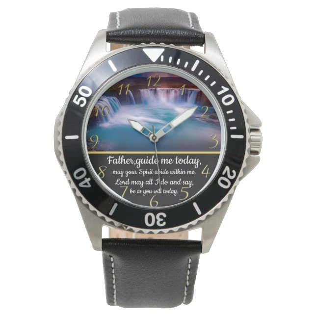 Gold Christian Faith cross with Father,guide me   Watch (Front)