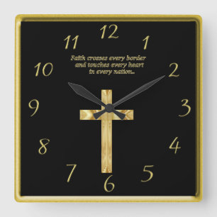 Gold Christian Faith cross with funny saying 2 Square Wall Clock
