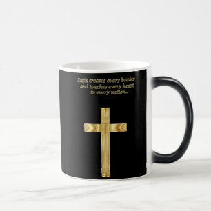 Gold Christian Faith cross with funny saying Magic Mug