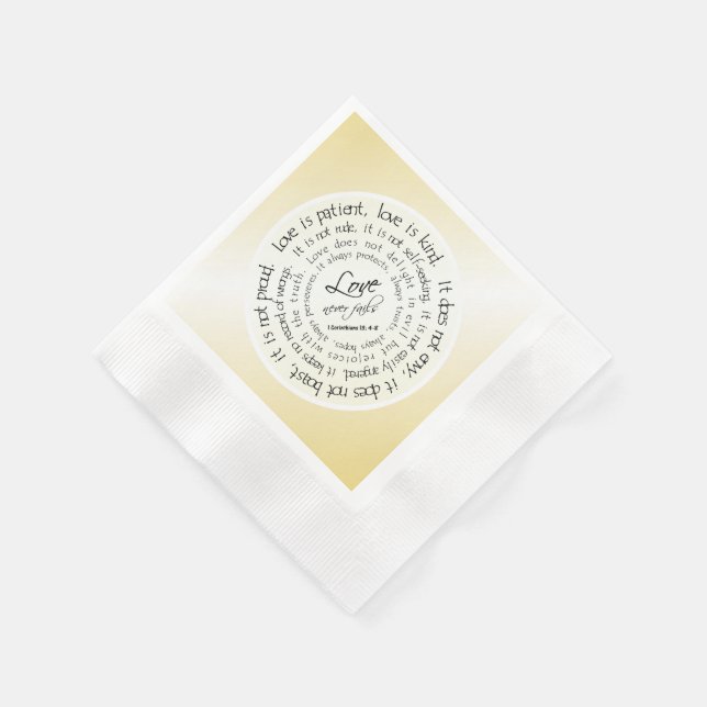 Gold Christian Love is Patient Wedding Napkins (Corner)