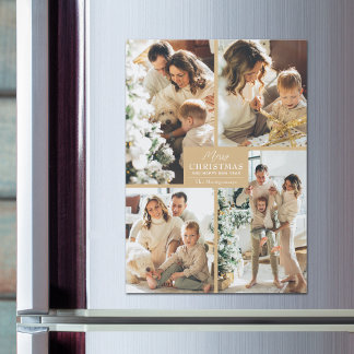 Gold Christmas 4 Photo Collage Cartes magnétiques