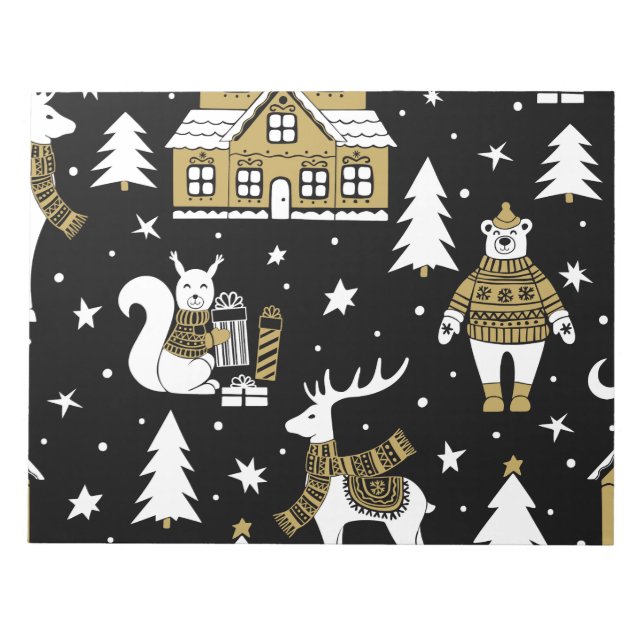 Gold Christmas Aesthetic Pattern- Elegant Metallic Notepad (Front)
