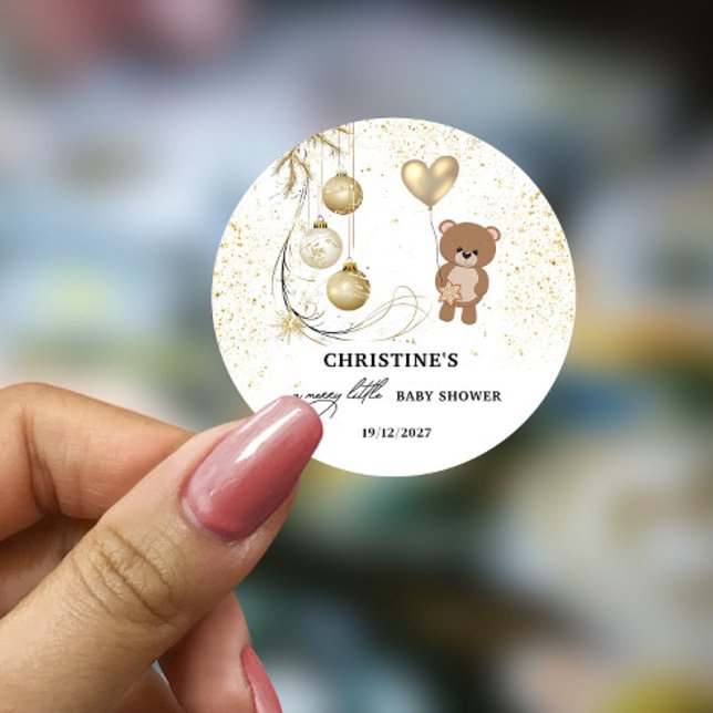 Gold Christmas Baby Shower Classic Round Sticker (Creator Uploaded)