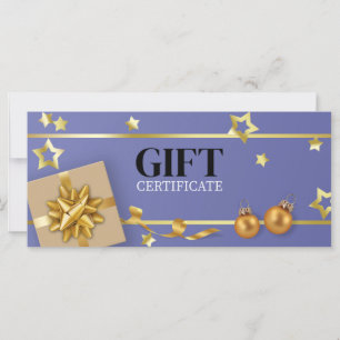 Gold Christmas Ball Blue Stars Ribbon Gift Card