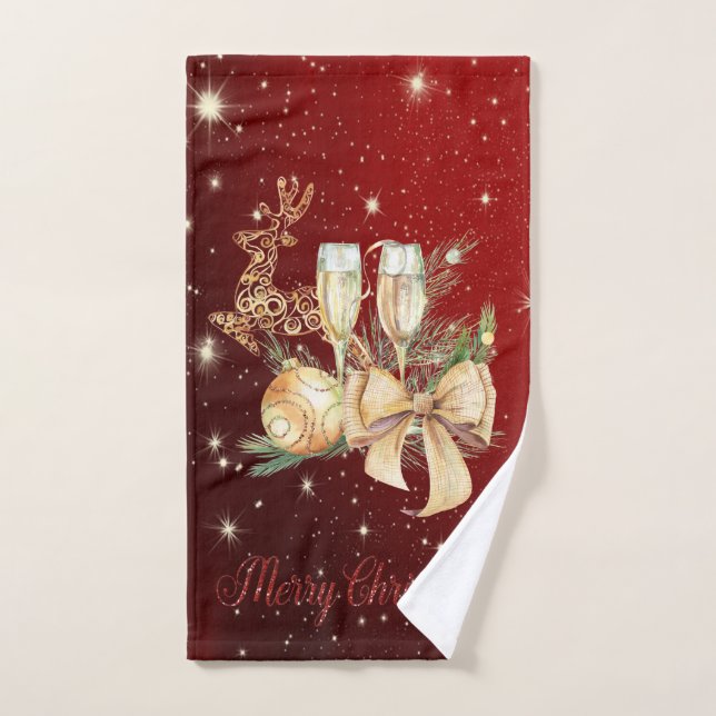 Gold Christmas Ball,Wine Glass,Reindeer (Serviette à main)