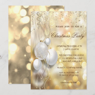 Gold,Christmas Balls Company Christmas Party Invitation
