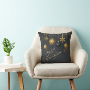 Gold Christmas Balls Confetti  Merry Christmas Throw Pillow