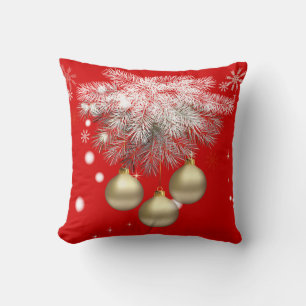 Gold Christmas Balls & Silver Pine Christmas Throw Pillow