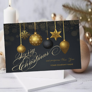 Gold Christmas Balls,Snowflake Dark Company Holiday Card
