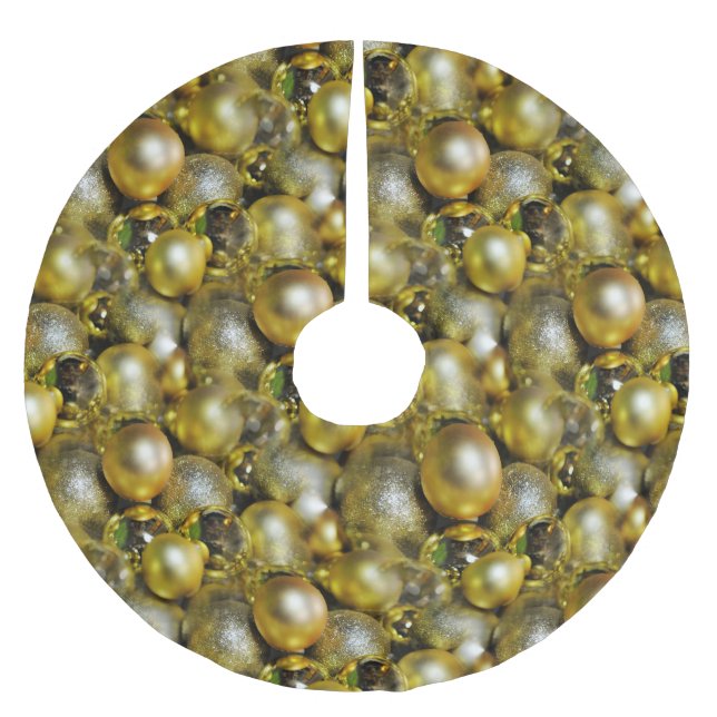 Gold Christmas Baubles Brushed Polyester Tree Skirt (Front)