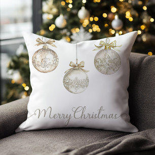 Gold Christmas Baubles Festive Throw Pillow