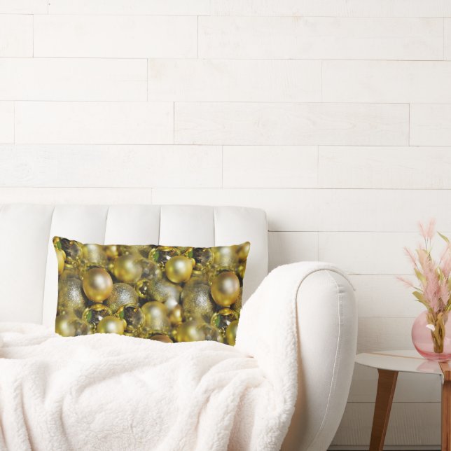 Gold Christmas Baubles Lumbar Pillow (Couch)