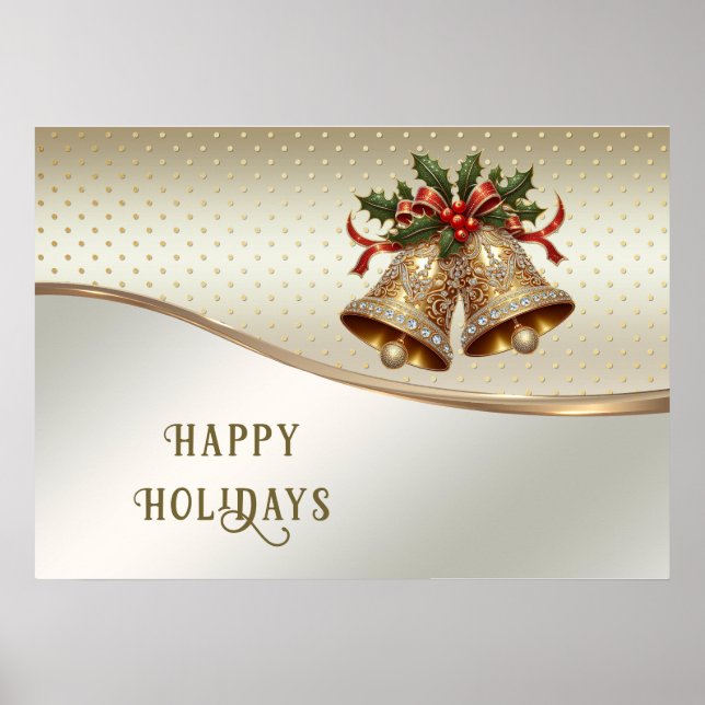 Gold Christmas Bells Holiday Poster (Front)