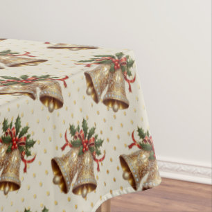 Gold Christmas Bells Holiday Tablecloth