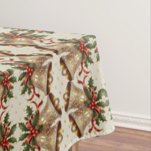 Gold Christmas Bells Holiday Tablecloth