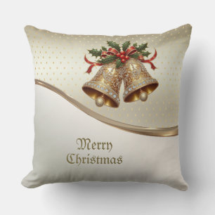 Gold Christmas Bells Holiday Throw Pillow
