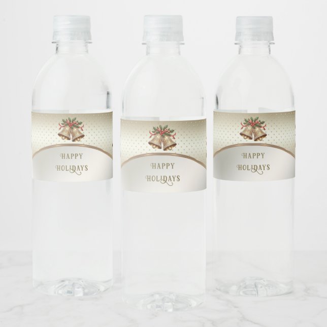 Gold Christmas Bells Holiday Water Bottle Label (Bottles)