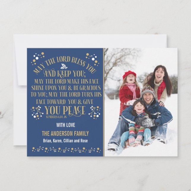 Gold Christmas Blessing Numbers 6:24-26 Photo Holiday Card (Front)