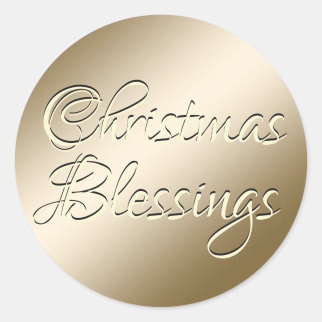 Gold Christmas Blessings Calligraphy Classic Round Sticker (Front)