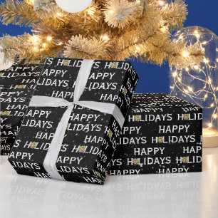Gold Christmas Bow on Black Wrapping Paper