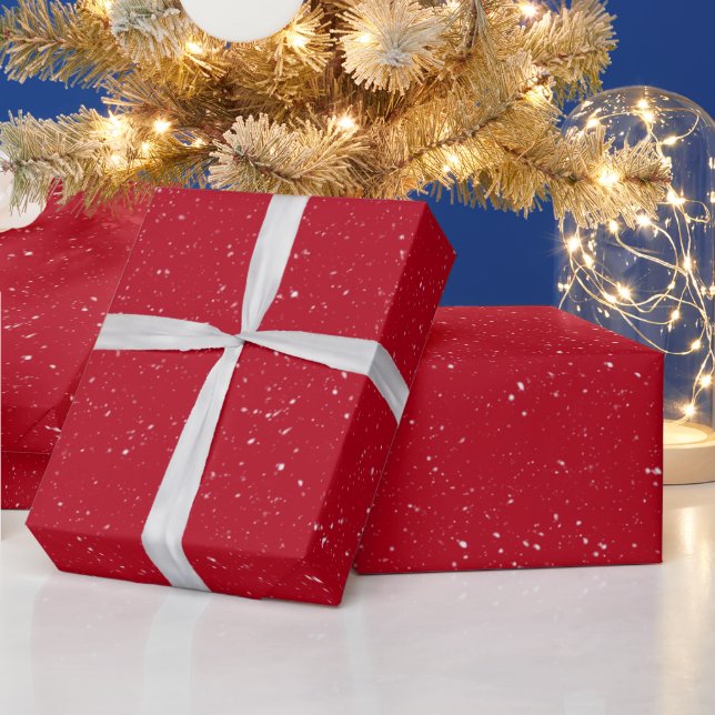 Gold Christmas Bow on Red Wrapping Paper (Holidays)