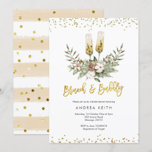 Gold Christmas Brunch and Bubbly Bridal Shower Invitation