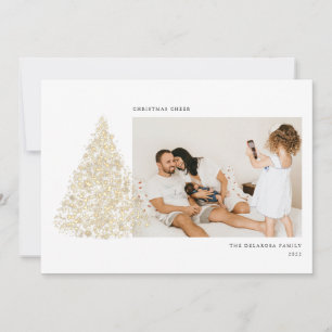 Gold Christmas Cheer Tree Two Photo Holiday Card