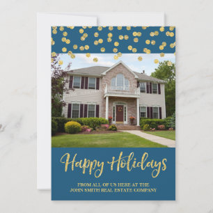 Gold Christmas Confetti Photo Card Real Estate