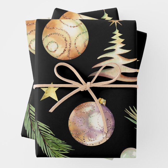 Gold Christmas Decorations Flat Sheet Set of 3 (In situ)
