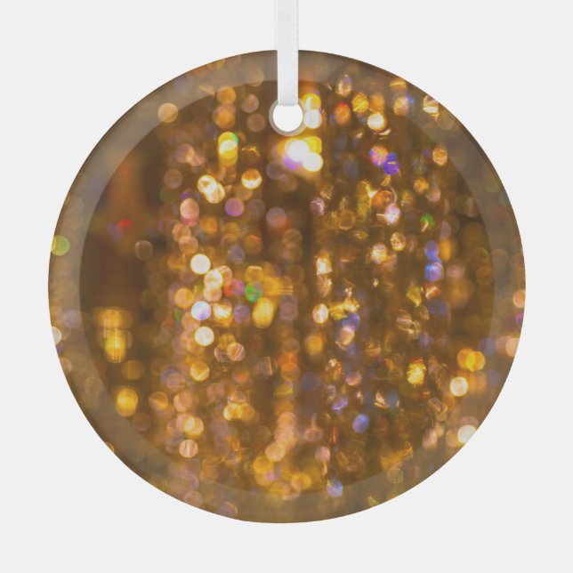 Gold Christmas: Defocused Abstract Background Glass Ornament (Front)