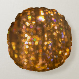 Gold Christmas: Defocused Abstract Background Round Pillow