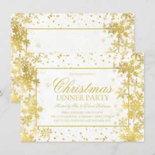 Gold Christmas Dinner Party Winter Snowflakes Invitation