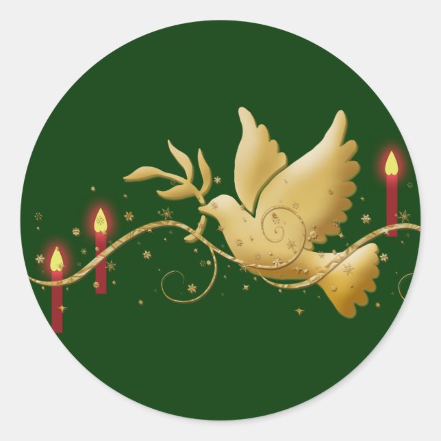 Gold Christmas dove of peace candles Classic Round Sticker (Front)